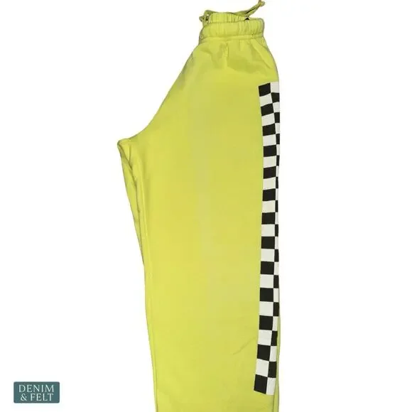 Aviator Nation Neon Yellow Checkered Stripe Sweatpants Jogger Retro Rare Small - Picture 9 of 16